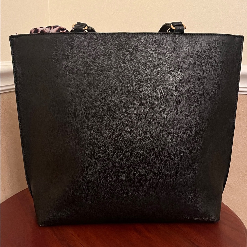 Betsey Johnson Black Tote Bag Leopard & Snake Print Stripe with Bow- EUC - Picture 4 of 16